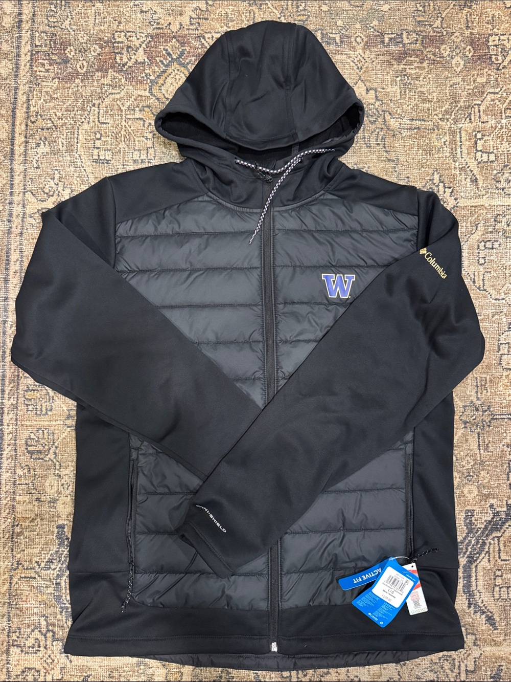 Columbia Black university of Washington Hooded Men's Hybrid Puffer Jacket